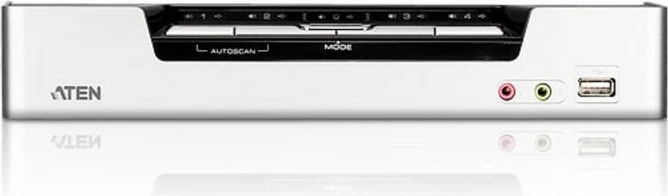 Switch KVM ATEN 4-Port USB HDMI me Audio dhe USB 2.0 Hub, i zi/argjendtë