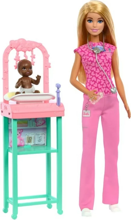 Set lodrash Barbie Mattel JCR71/JCR72 pediatre me foshnje dhe aksesorë, rozë