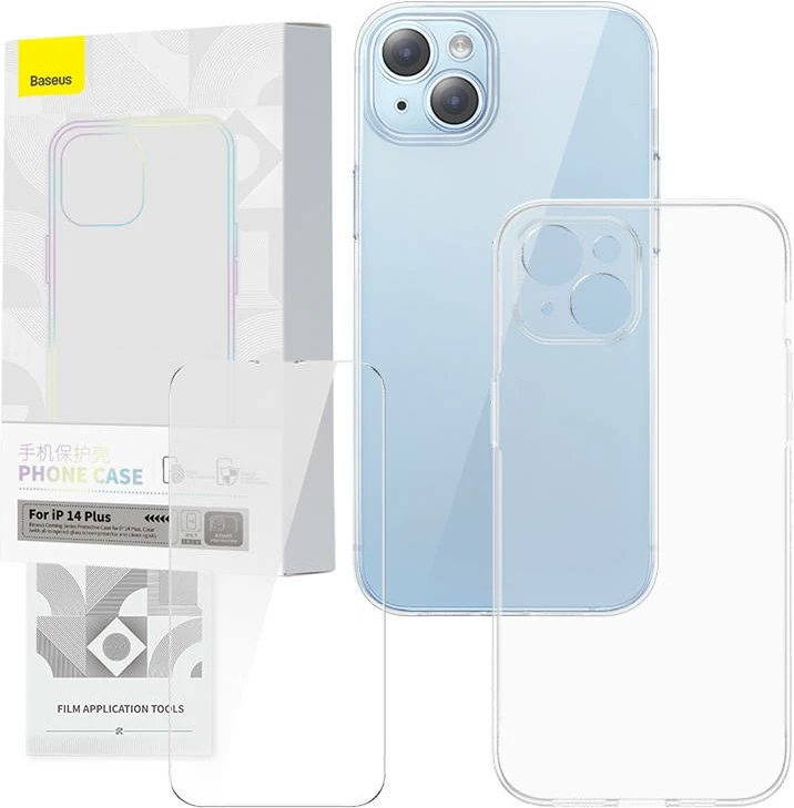 Mbështjellës dhe xham i temperuar Baseus Corning për iPhone 14 Plus, transparent, set