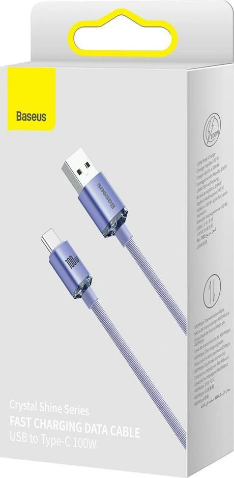 Kabllo USB-A në USB-C Baseus Crystal Shine CAJY000505 2 m 100 W, vjollcë
