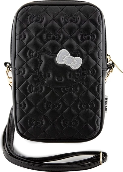 Çantë dore Hello Kitty Quilted Bows Strap, lëkurë artificiale, e zezë