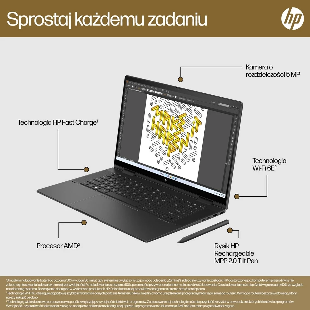 Laptop HP ENVY x360 15-FH0023DX, AMD Ryzen 7, 16 GB RAM, 512 GB SSD, Ekran me prekje 15.6", i zi