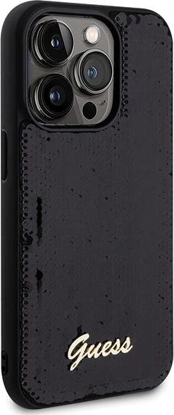 Mbështjellës Guess Sequin Script Metal për iPhone 13 Pro Max, i zi