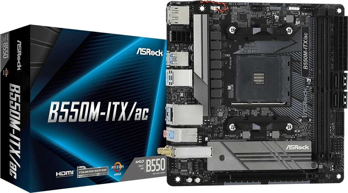 Pllakë amë ASRock B550M-ITX/ac, Socket AM4, AMD Ryzen 3000 Series, mini ITX
