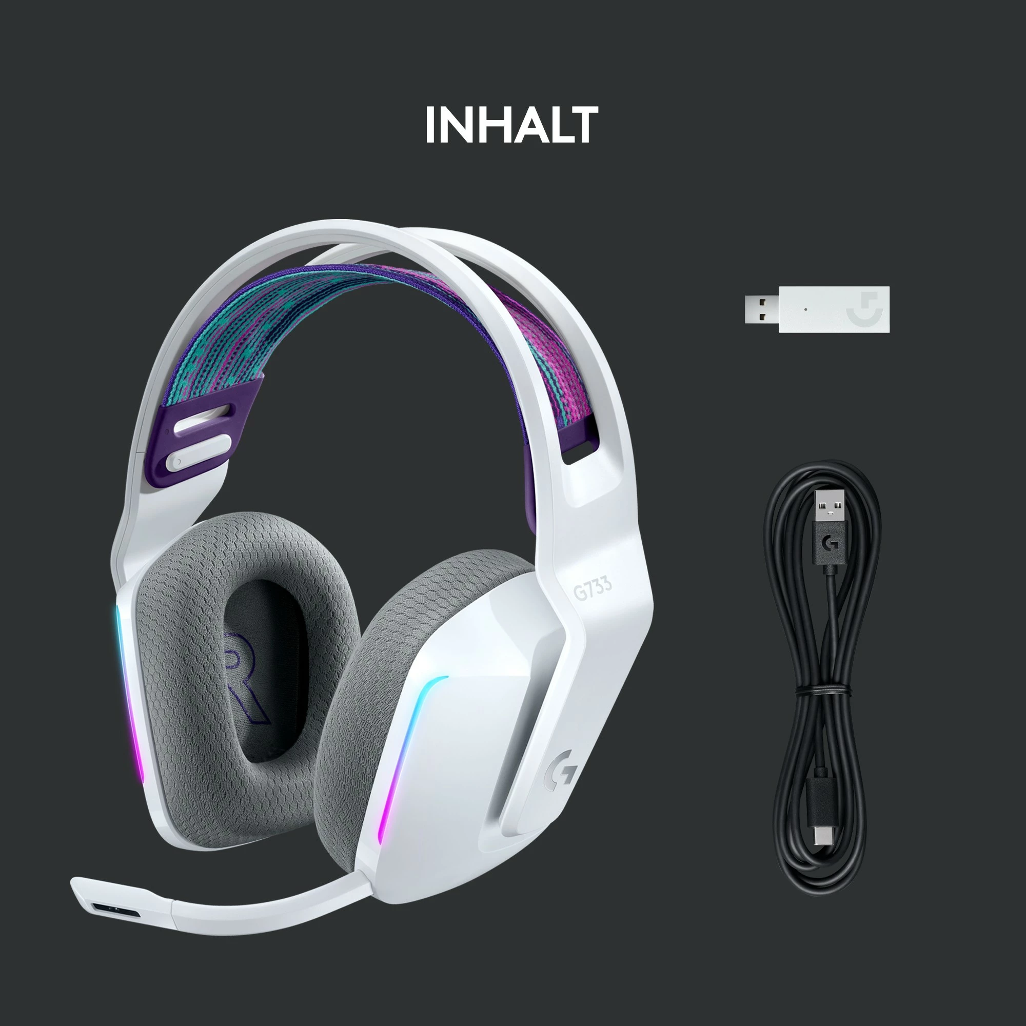 Kufje gaming Logitech G733 LIGHTSPEED, Wireless, RGB, të bardha