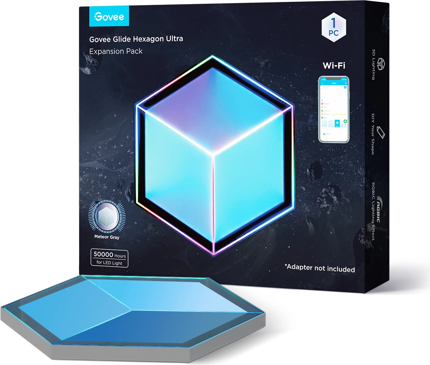 Panel ndriçimi smart Govee Glide Hexagon Ultra, Wi‑Fi, Meteor Gray, 1 copë (Expansion Pack)
