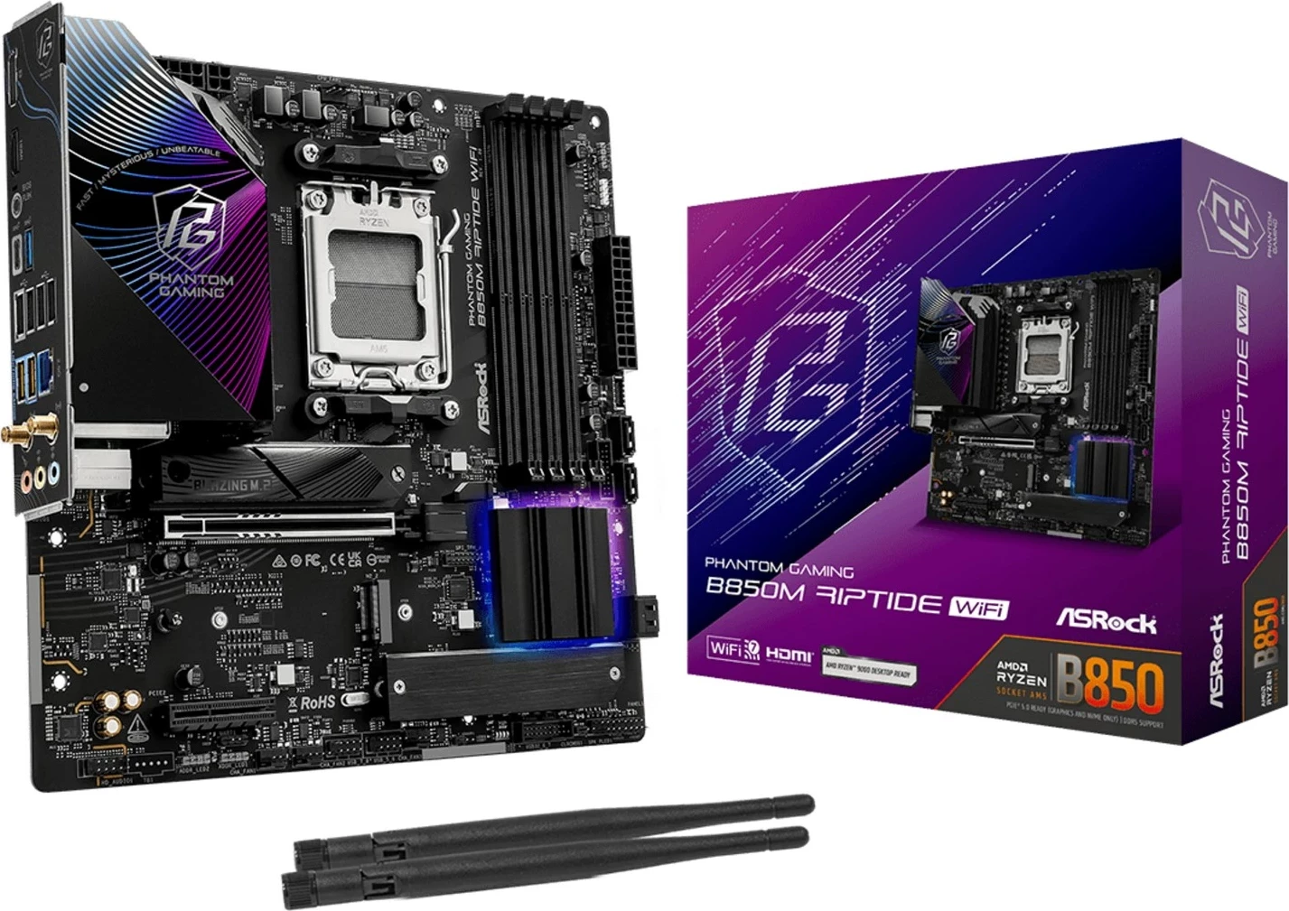 Pllakë amë Asrock Phantom Gaming B850M Riptide WiFi, Socket AM5, micro ATX, e zezë