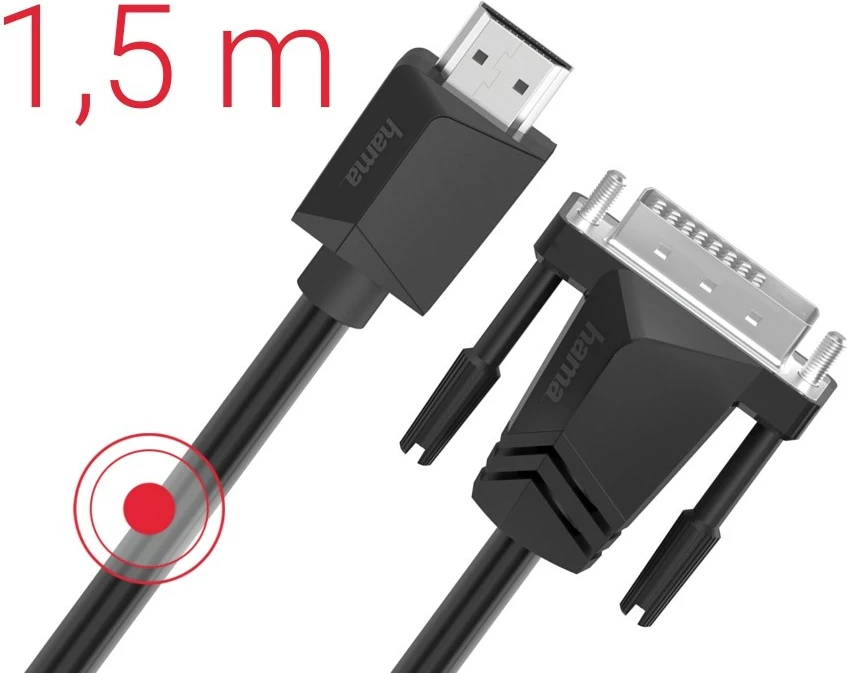 Kabllo video Hama HDMI në DVI-D, 1.5m, E zezë