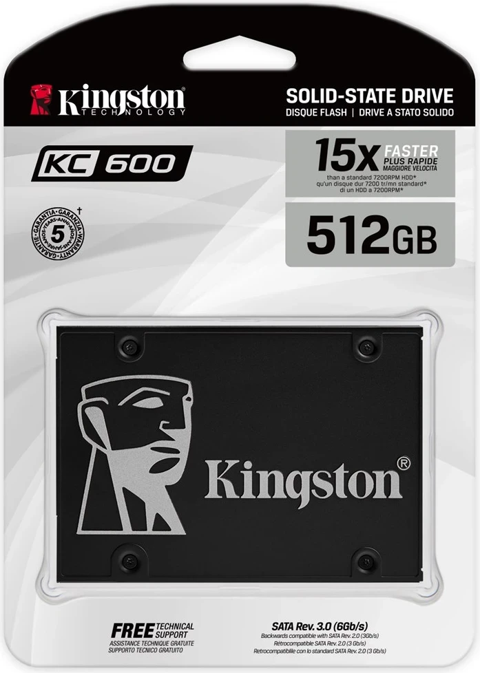 Disk SSD Kingston KC600, 2.5", Serial ATA III, 3D TLC, 512GB, e zezë