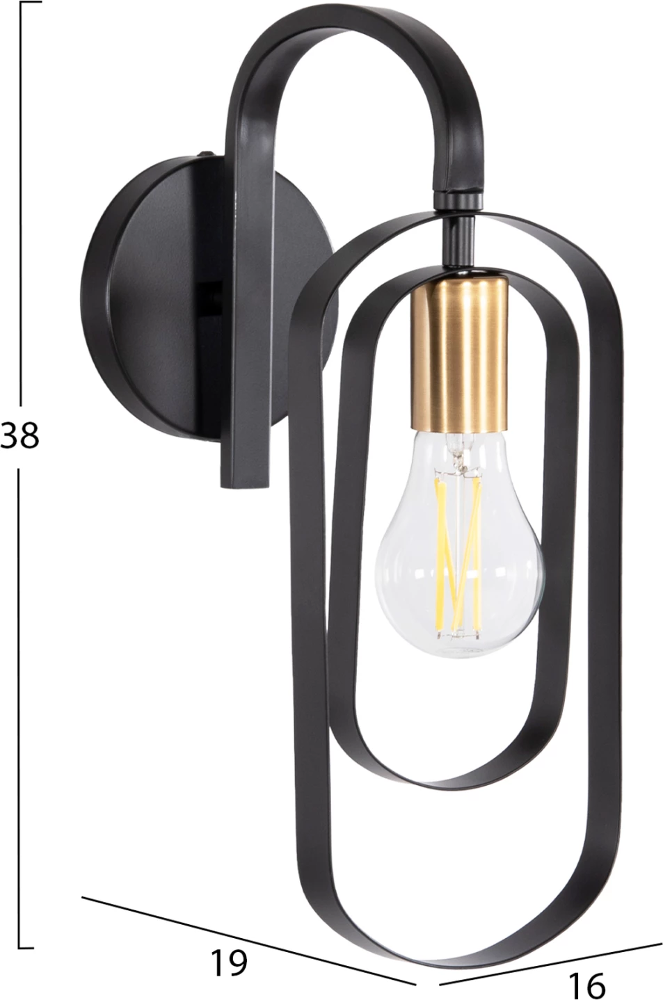 Aplik murale BIUT, metal i zi, priza e artë, 16x19x38cm