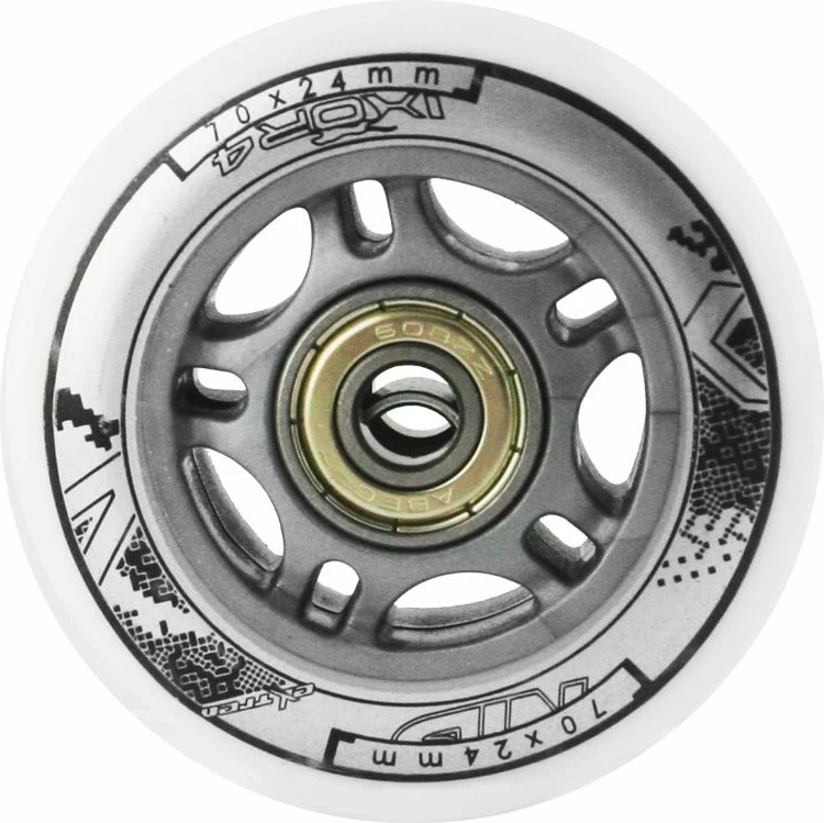 Set rrota PU dhe kushineta ABEC-7 Nils Extreme, të bardha (4+8 copë)