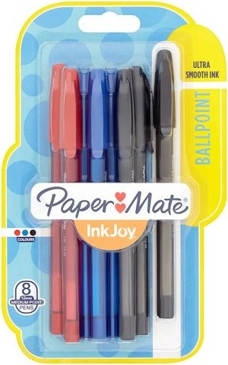 Stilolapsa PaperMate InkJoy 100 ST, 8 copë, ngjyrë e zezë/blu/e kuqe