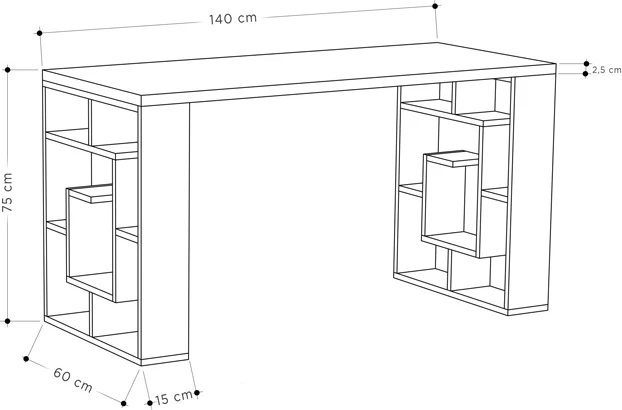 Tavolinë pune Labirent, e bardhë-moka, 140x60x75cm