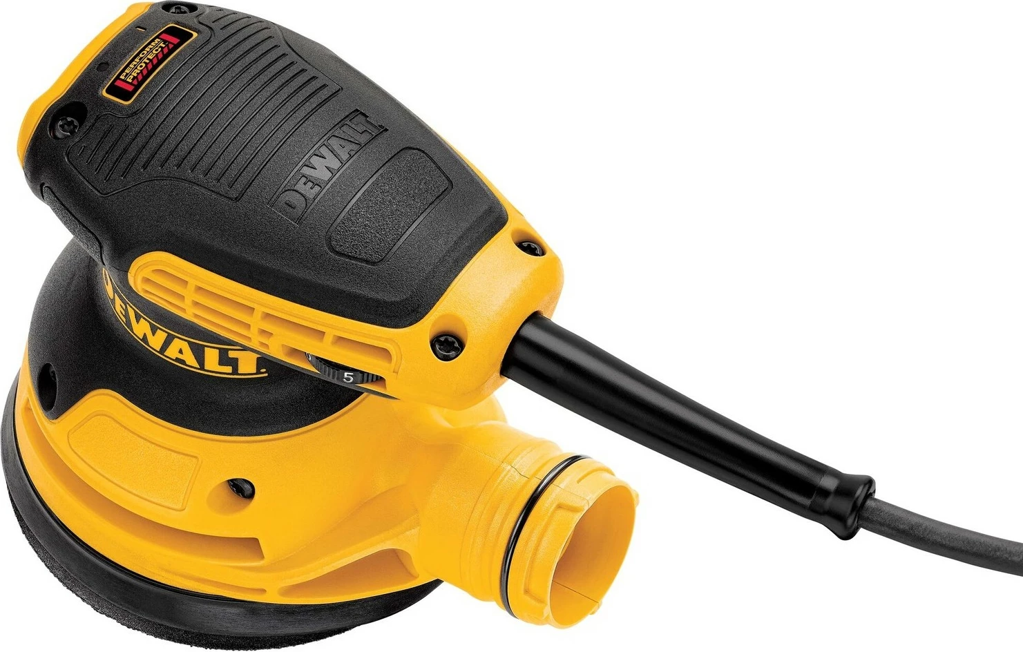 Lëmues orbital DeWALT 125mm 280W, zi/verdhe