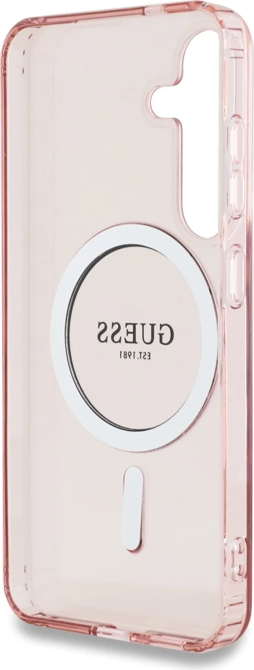 Mbështjellës Guess Glitter Circle Classic Logo MagSafe për Samsung Galaxy S25, Rozë