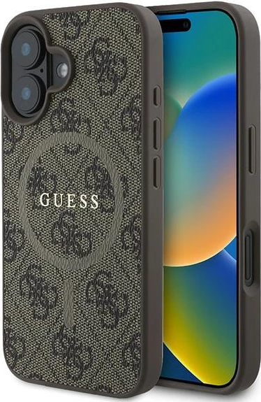 Mbështjellës Guess 4G Ring Classic Logo MagSafe për iPhone 16 Plus, Kafe
