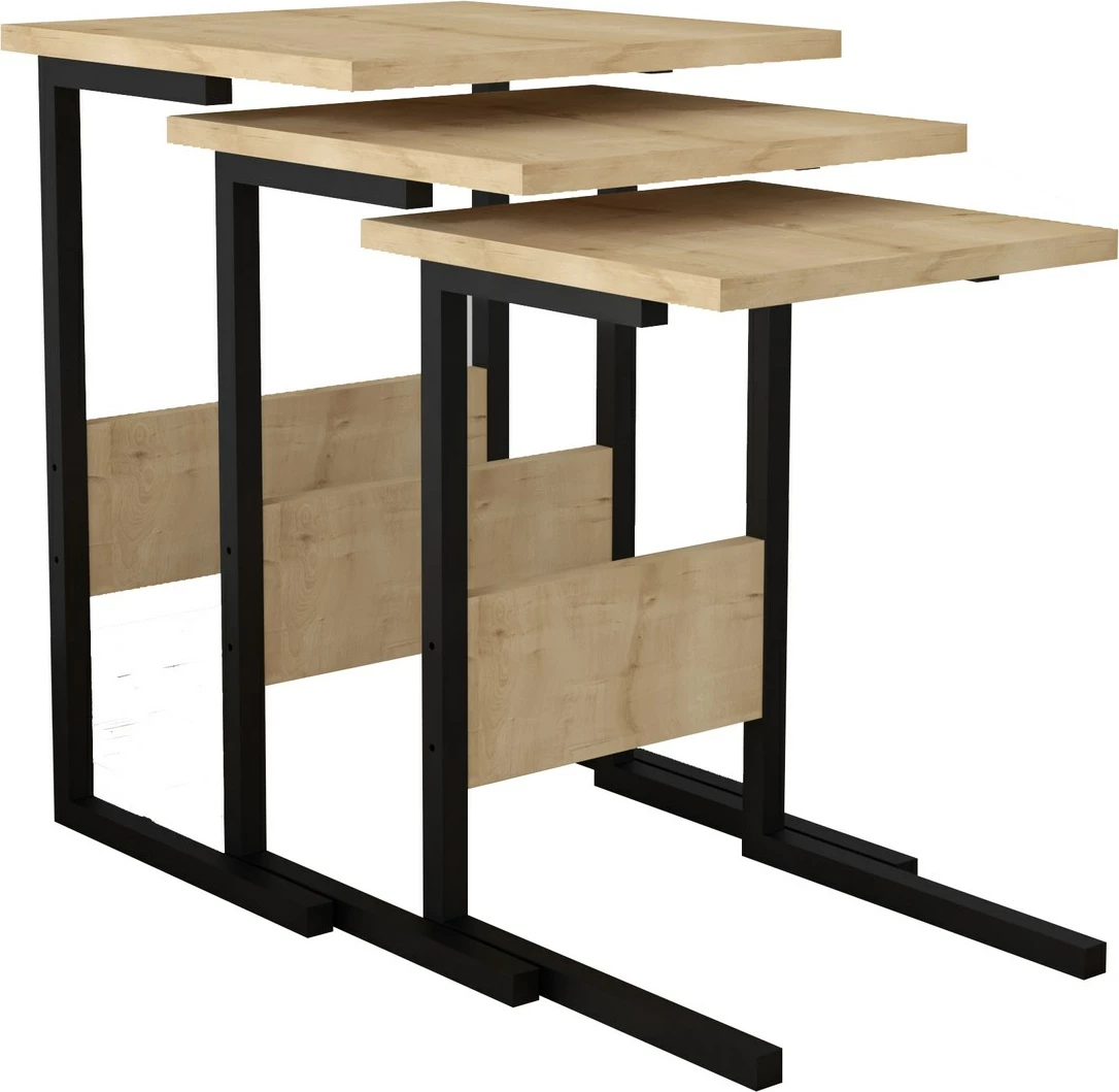 Set tavolinash ndihmëse (3 copë), Skye Decor, Sali, e zezë, lisi safir