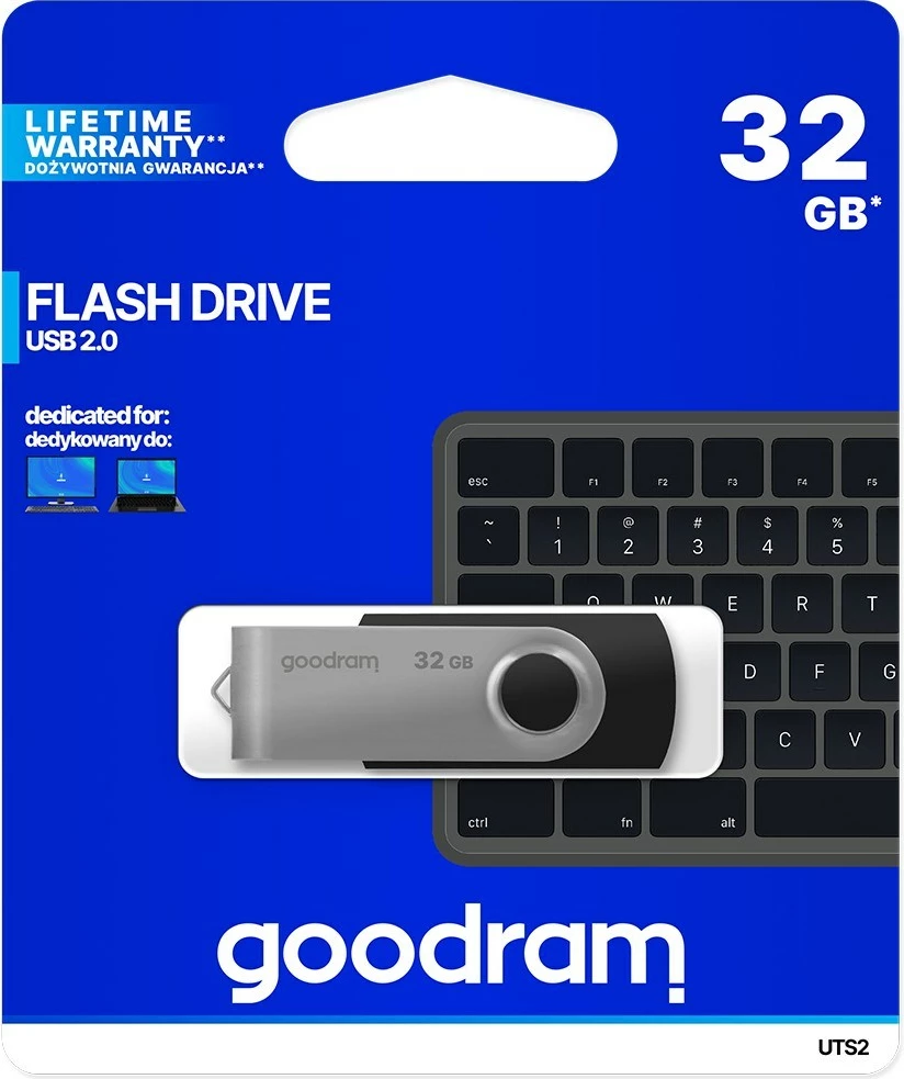 USB flash Goodram UTS2, 32 GB, type-A 2.0, e zezë / e hirtë