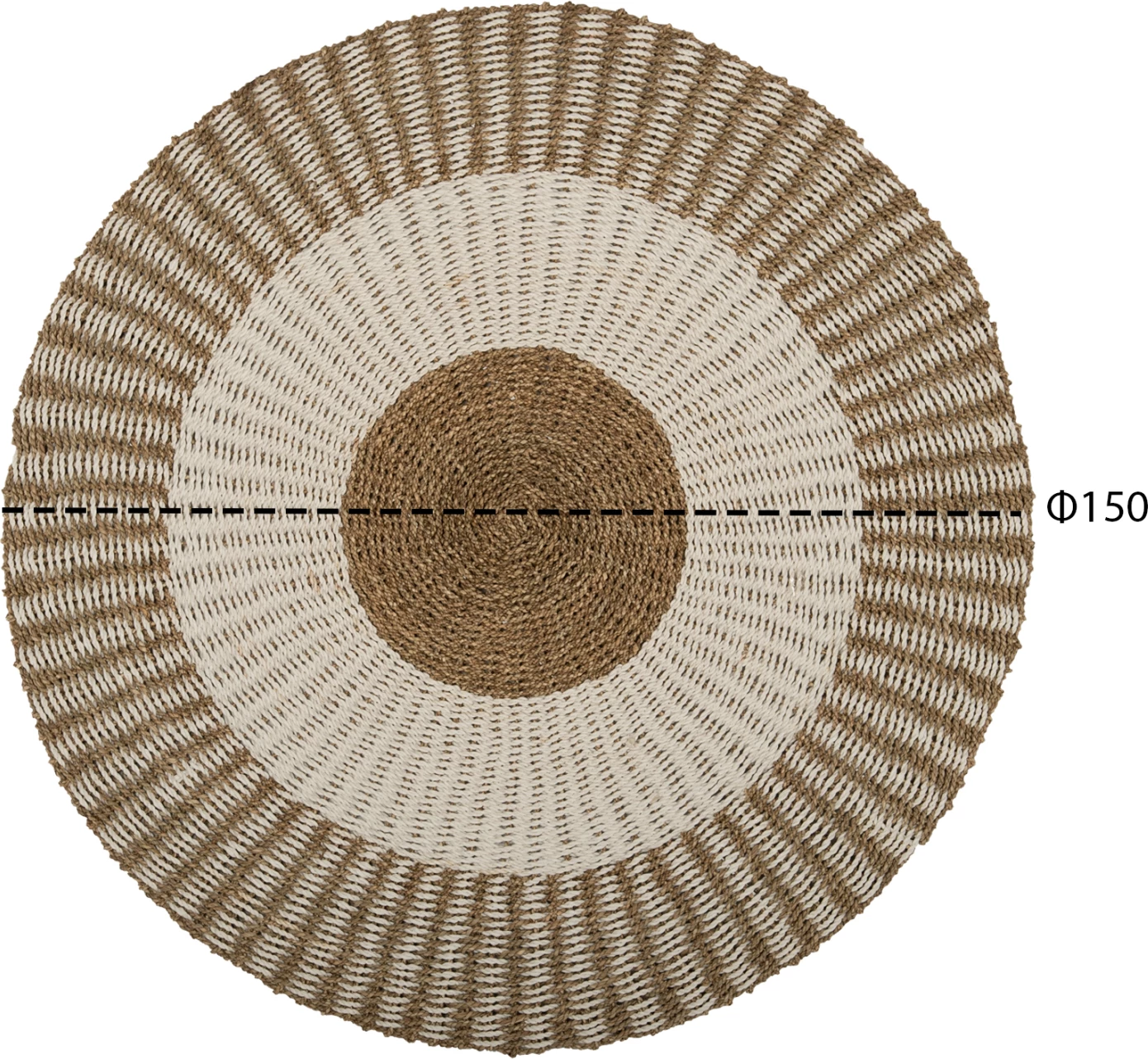 Tapet i rrumbullakët KIRKI, fibra natyrale seagrass, ngjyrë bardhë-natyrale, Φ150 cm
