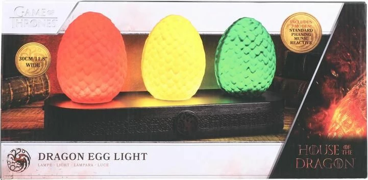 Llambë tavoline Paladone House of the Dragon Egg Light 30 cm, 3 mënyra ndriçimi, reagim me muzikë, USB/3x AAA, 3 vezë, shumëngjyrëshe