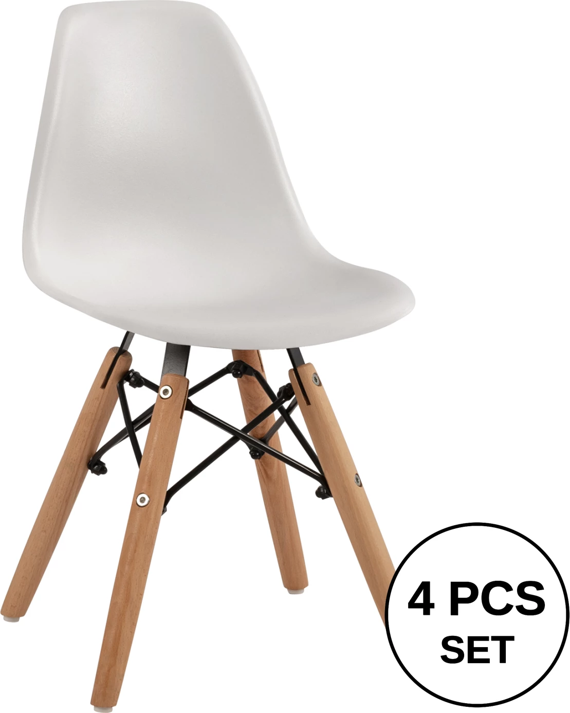 Karrige Twist për fëmijë FH8453.01 me këmbë druri dhe ulëse PP e bardhë 30,5x33x59 cm, set prej 4 copë