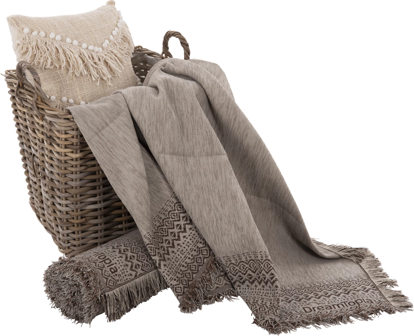 Mbulesë për divan me franja DREAMTOPIA FH12164.06 ngjyrë gri e lehtë 178x178 cm