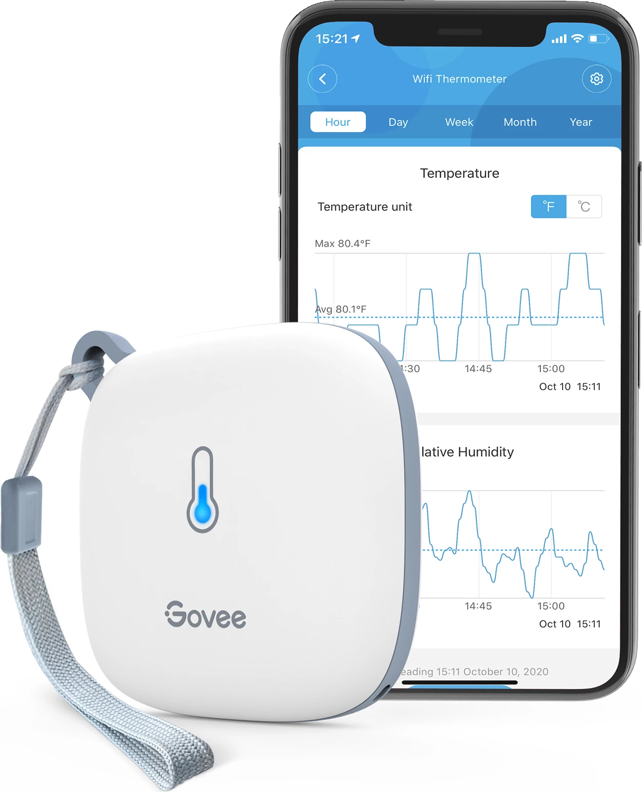 Termo-higrometër Wi‑Fi Govee H5179, Bluetooth, njoftime në aplikacion, i bardhë
