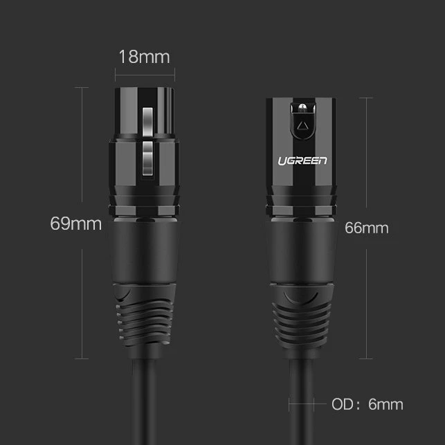 Kabllo audio Ugreen AV130 66717, XLR (femër) në XLR (mashkull), 2m, e zezë