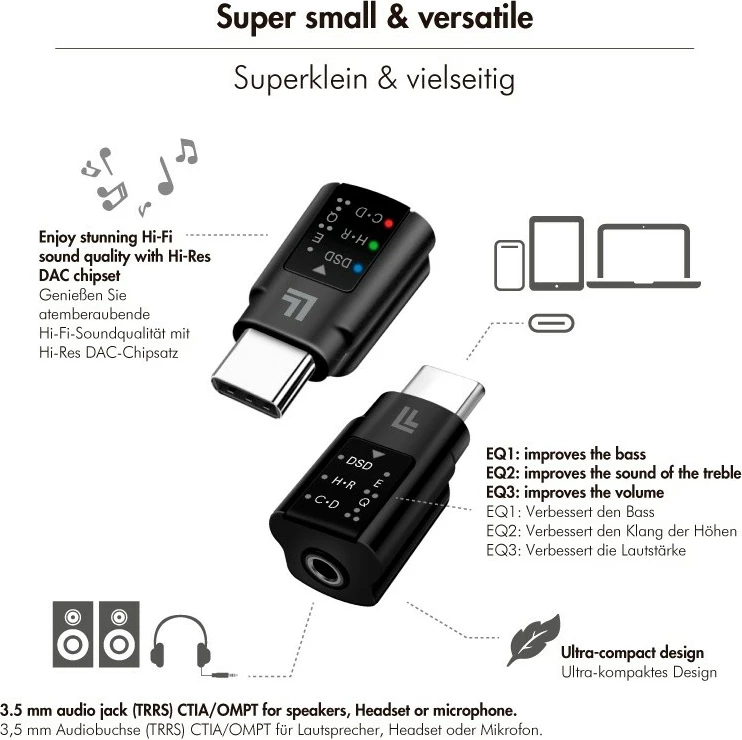 Adapter audio LogiLink KKLLIZ000UA0424, USB-C në 3.5mm, me DAC dhe EQ, Zi