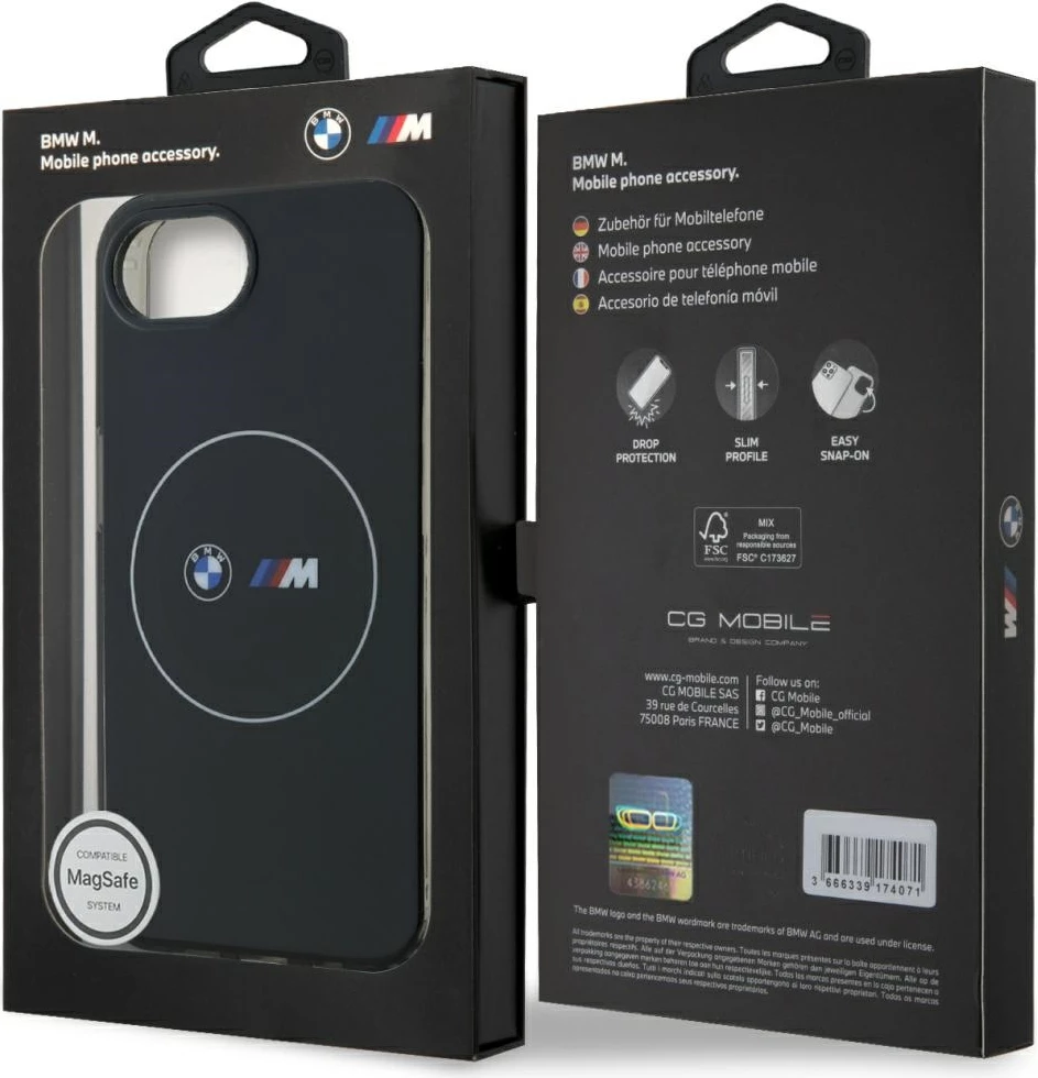 Mbështjellës BMW IML Metal White Circle MagSafe për iPhone 16e, i zi