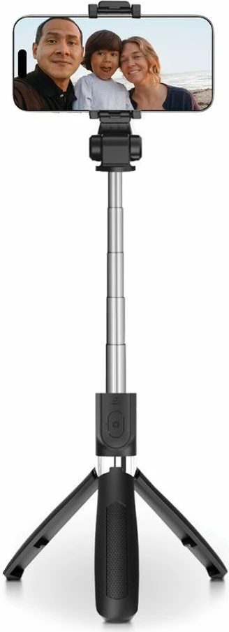 Selfie stick me tripod Tech-Protect L01S, Bluetooth, për smartphone, 70cm, Zi