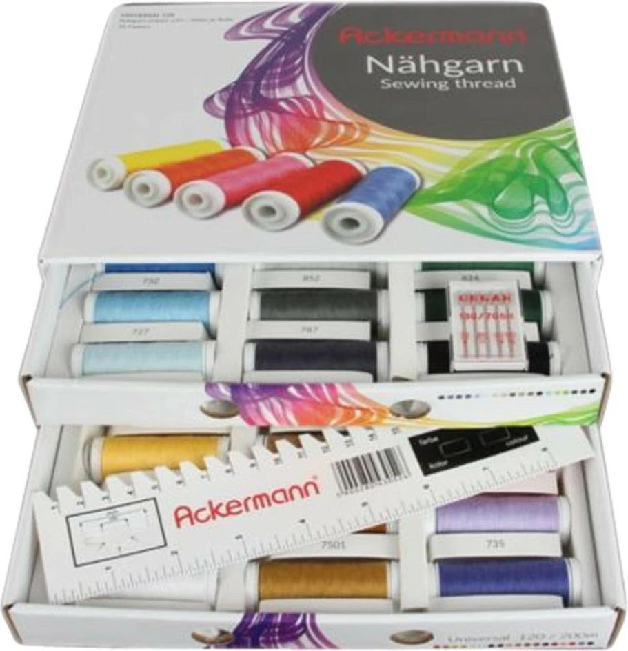 Kuti fije për qepje Ackermann Nähgarnbox, e bardhë