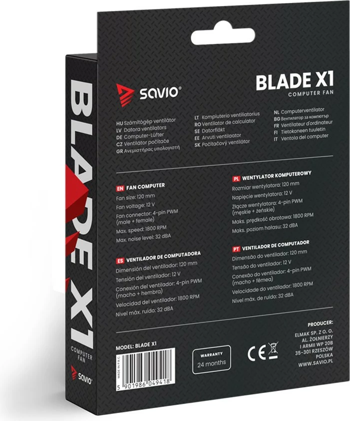 Ventilator kase Savio BLADE X1, 120mm, 4-pin PWM, i zi