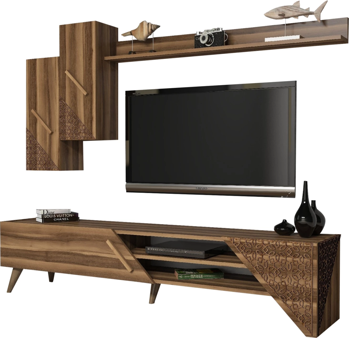 Mobilje TV kombo FH9514.02 melamin ngjyrë arre 180x37x40Hcm