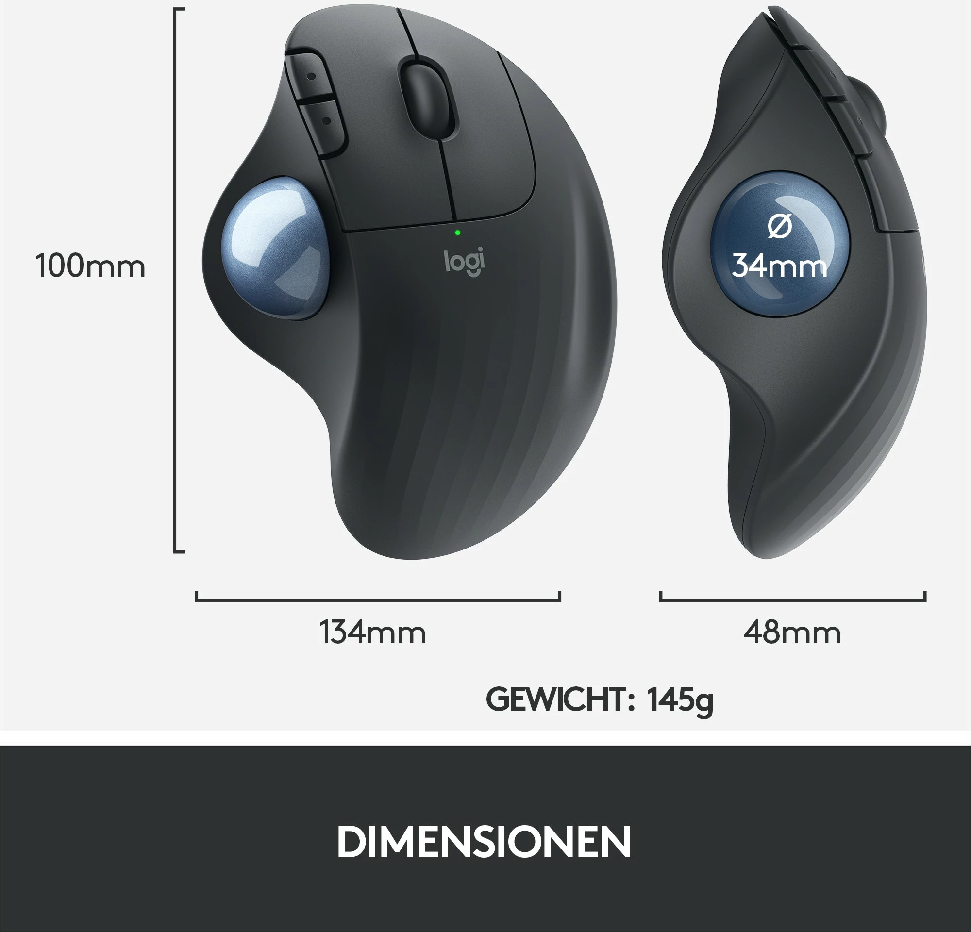 Maus Logitech ERGO M575 Wireless Trackball, 2000 DPI, Grafit