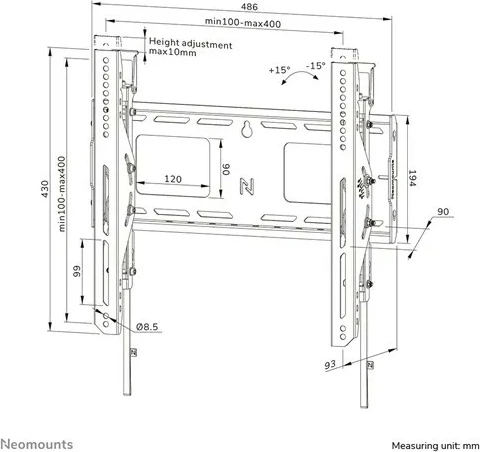 Mbajtëse muri për TV Neomounts WL35-750BL14, çelik, 32-75", 100 kg, e zezë