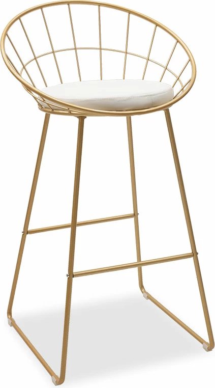 Karrige për bar, metalike, ngjyrë ari, me jastëk PVC të bardhë