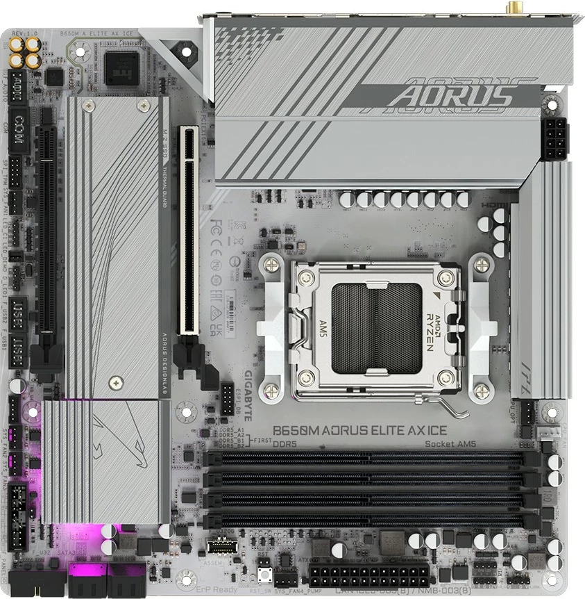 Pllakë amë Gigabyte B650M AORUS ELITE AX ICE, Socket AM5, DDR5, PCIe 5.0, WiFi 6E, argjendtë