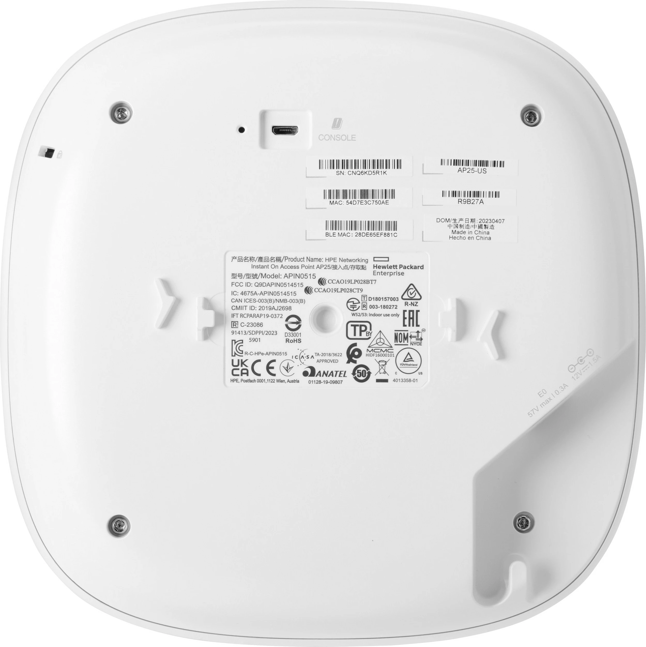 Access Point HPE Aruba Instant On AP25, Wi‑Fi 6 4x4, Dual Band 2.4/5 GHz, 2.5GbE, i bardhë
