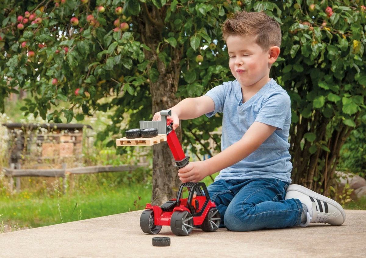 Lodër ngarkues teleskopik Lena Truxx2, plastikë, me figurë, zi/kuqe/argjendtë