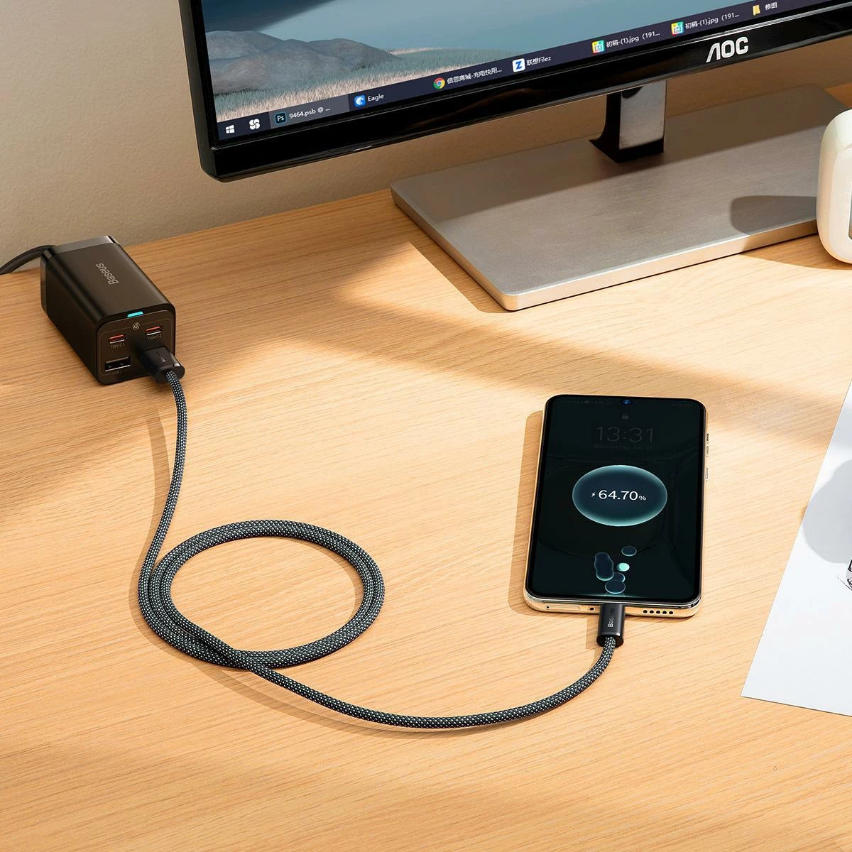 Kablë Baseus Dynamic Series CALD000616 USB-A në USB-C 1m 100W USB 2.0, gri