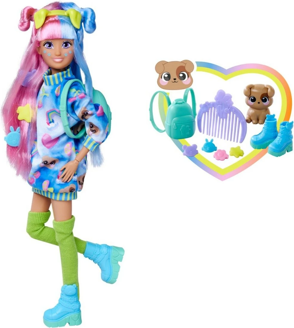 Kukull lodër Simba Kawaii Hi Mia me qenush Choco, 26 cm, me 10+ aksesorë, shumëngjyrëshe