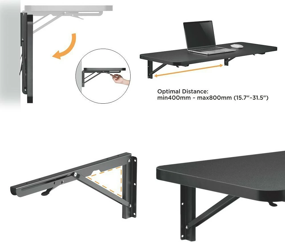 Mbajtëse palosëse për raft muri Maclean MC-876, Çelik, E zezë, set prej 2 copë