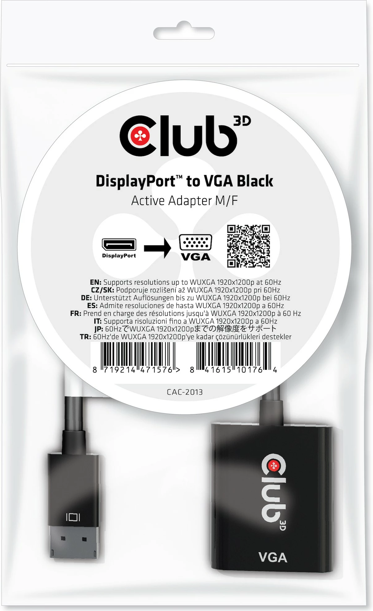 Adapter DisplayPort në VGA Club3D, aktiv, i zi