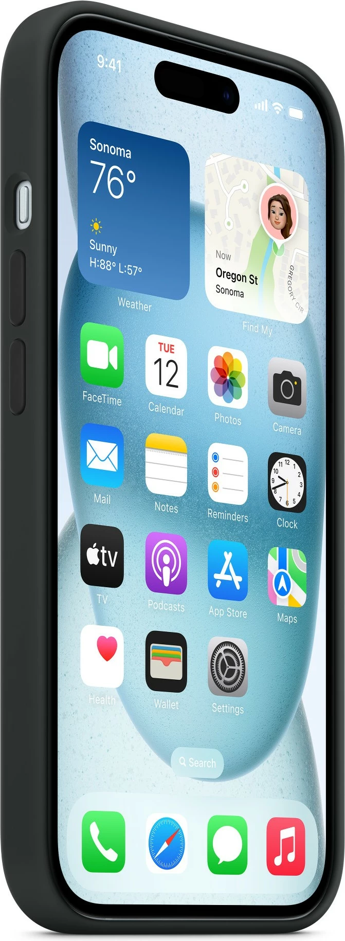 Mbështjellës Apple iPhone 15, silikon, MagSafe, ngjyrë e zezë