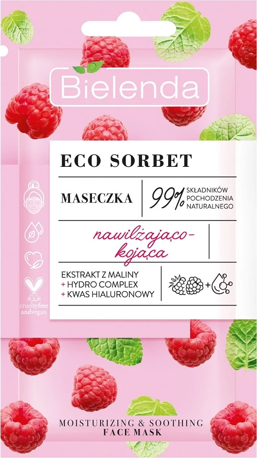 Maskë për fytyrë Bielenda Eco Sorbet Moisturizing and Soothing Raspberry për femra, 8g