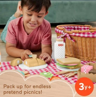 Shportë pikniku prej druri Fisher Price HXT81, shumëngjyrëshe, set lodrash për fëmijë