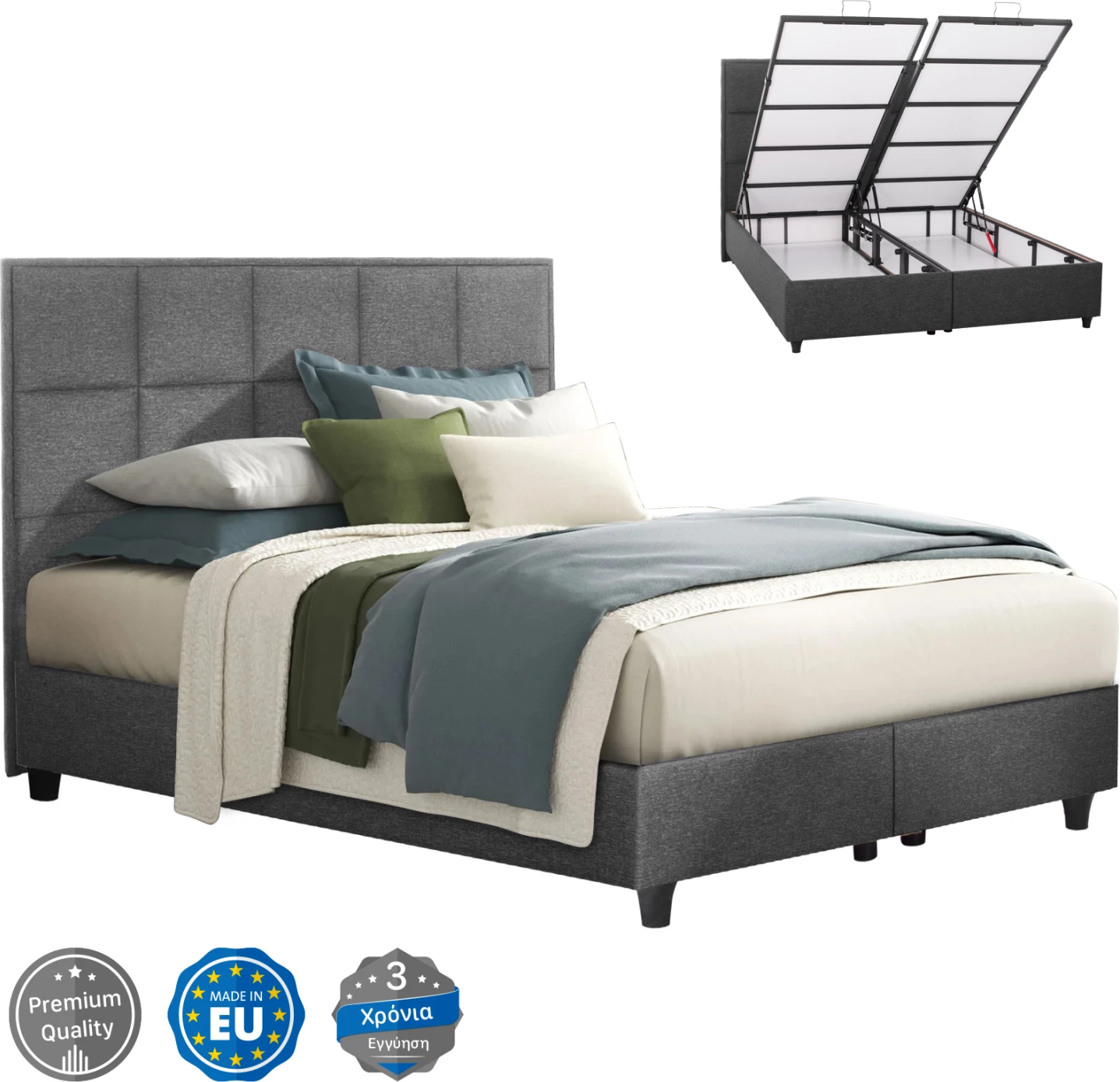 Krevat ALBA FH626.01, ngjyrë gri, me hapësirë ruajtëse, 160x200 cm