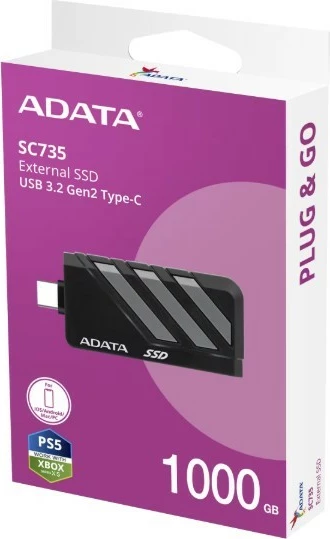 SSD i jashtëm Adata SC735, 1TB, USB 3.2 Gen2 Type-C, Zi/Gri