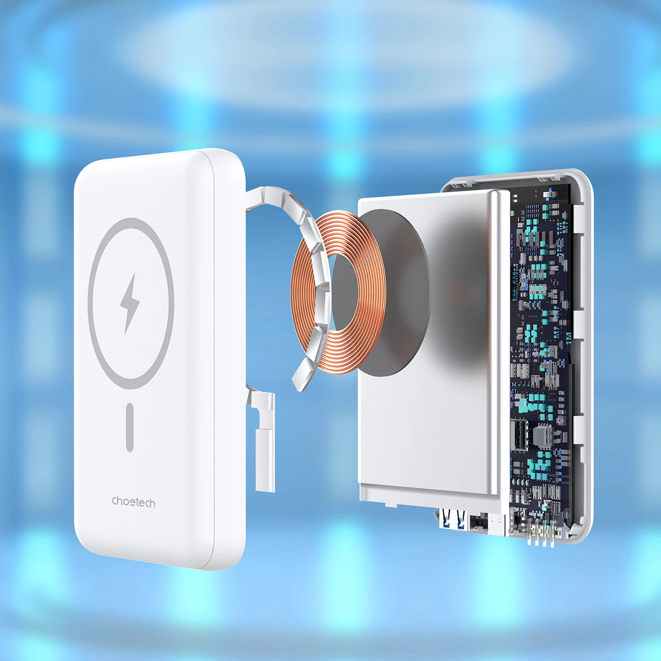 Powerbank Choetech B663, 10000mAh, 20W, MagSafe, USB-A/USB-C, Bardhë